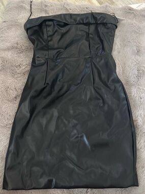 Altar'd State Strapless Black Faux Leather Sheath Dress